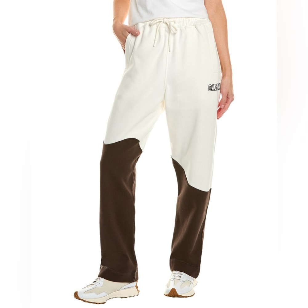 GANNI Wave Logo Sweatpants in White Brown - Picture 3 of 11